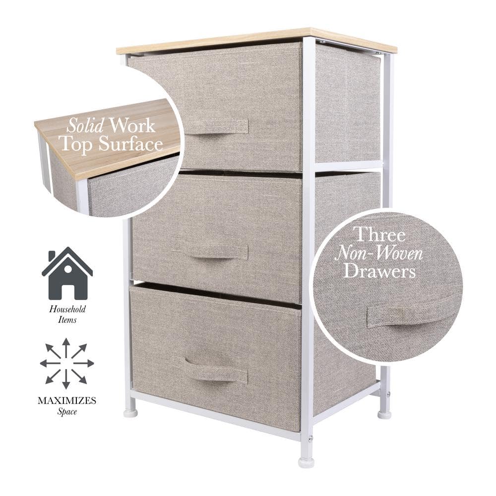 17.7 in. D x 11.8 in. W x 28.75 in. H 3-Drawer Storage Chest in Beige - Hercitys