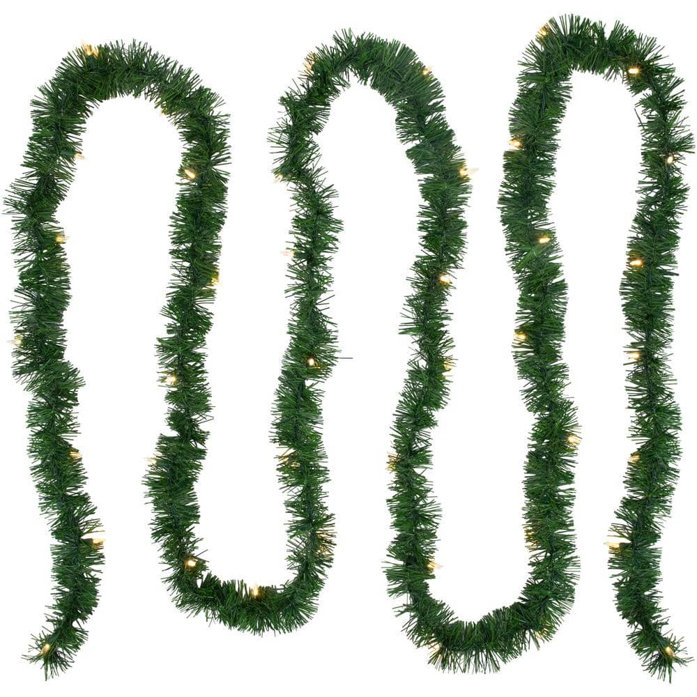 18 ft. x 3 in. Pre-Lit Pine Artificial Christmas Garland Warm White LED Lights - Hercitys
