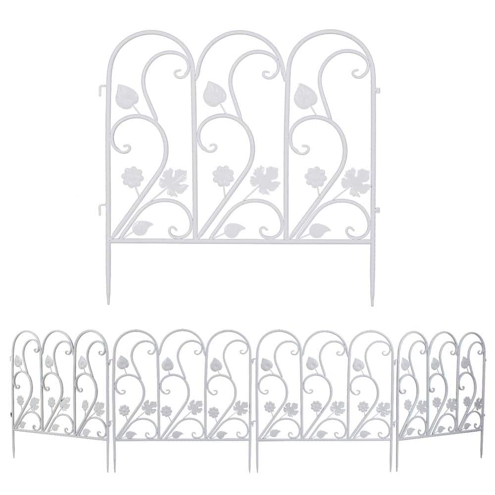 24 in. Metal Garden Fence Decorative White Fencing Panels for Yard Landscape Patio Lawn Decor (5-Packs) - Hercitys