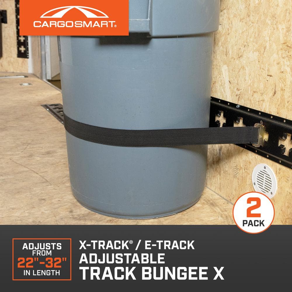 22 – 32 in. Black Adjustable Track BungeeX Bungee Strap for E-Track and X-Track – 2 pack - Hercitys