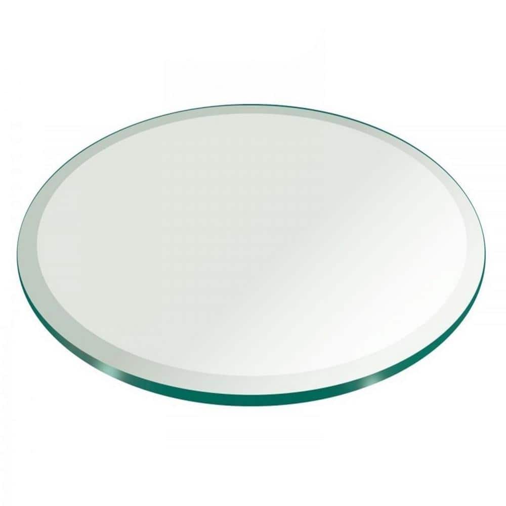 24 in. Clear Round Glass Table Top, 1/2 in. Thickness Tempered Beveled Edge Polished - Hercitys