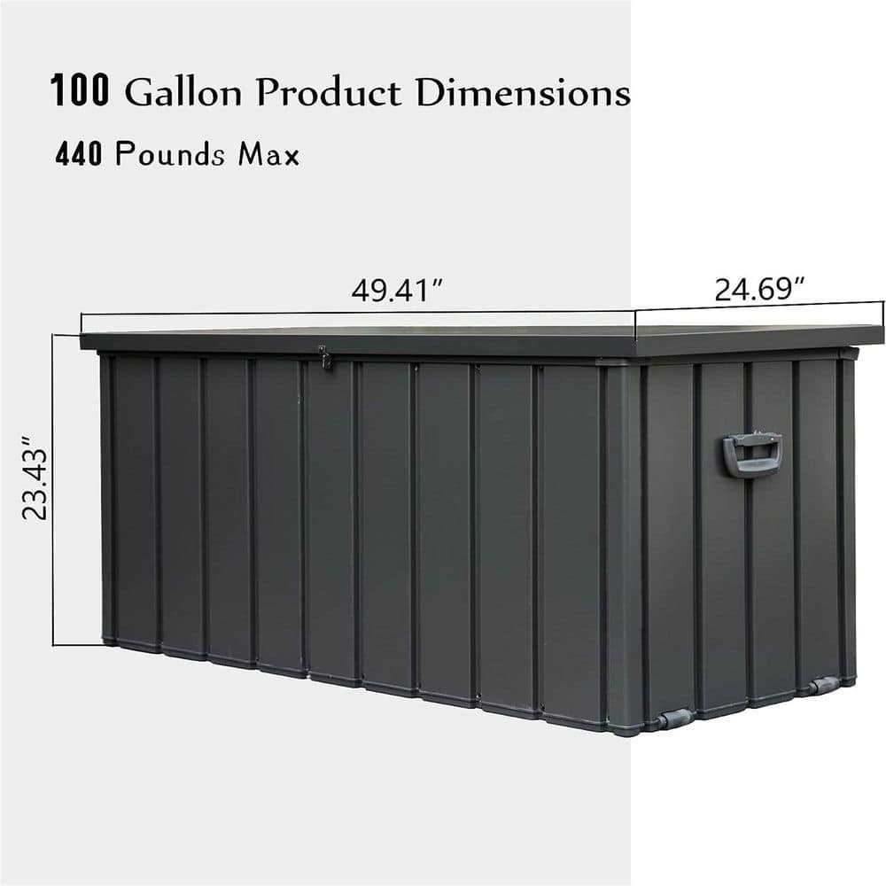 100 gal. Lockable Outdoor Deck Box, Waterproof Patio Storage Bin for Package Delivery, Cushions, Tools, Toys, Dark Gray - Hercitys