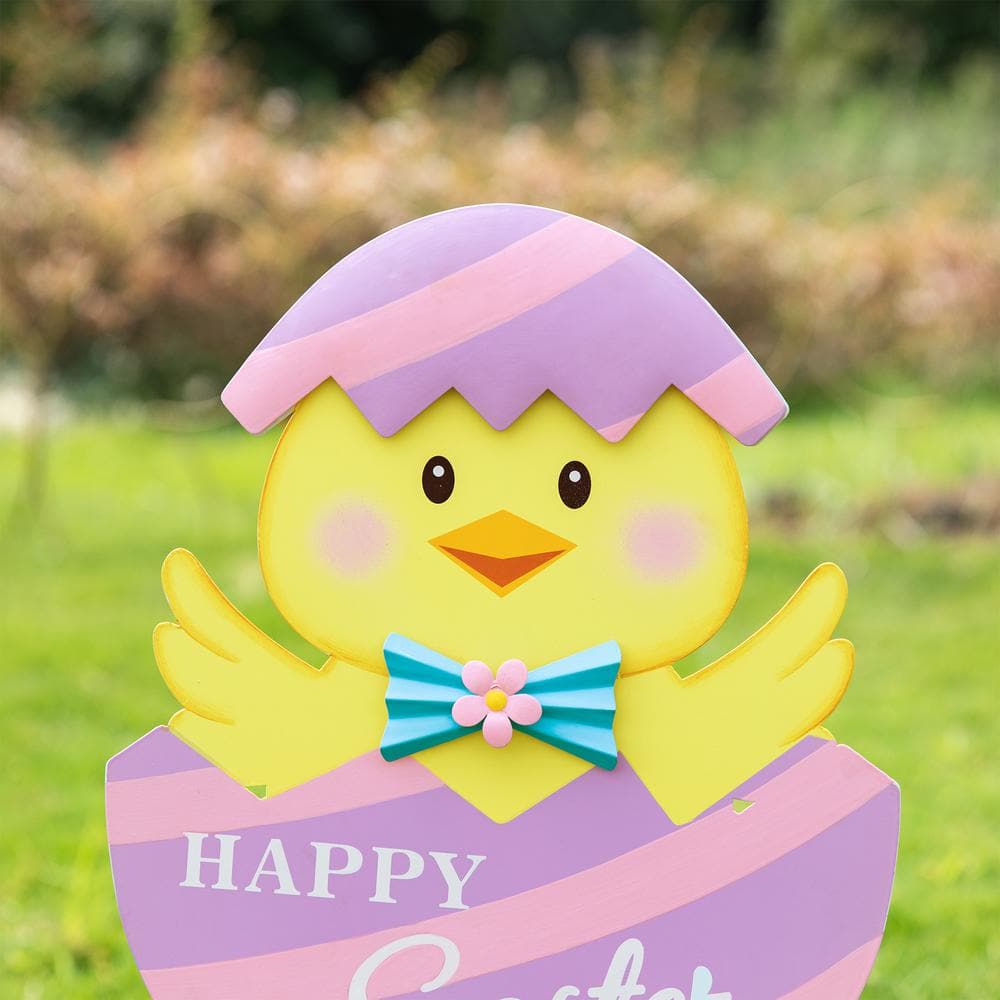 (Set of 2) 24 in. H Easter Metal Bunny&Chick Egg Yard Stake - Hercitys