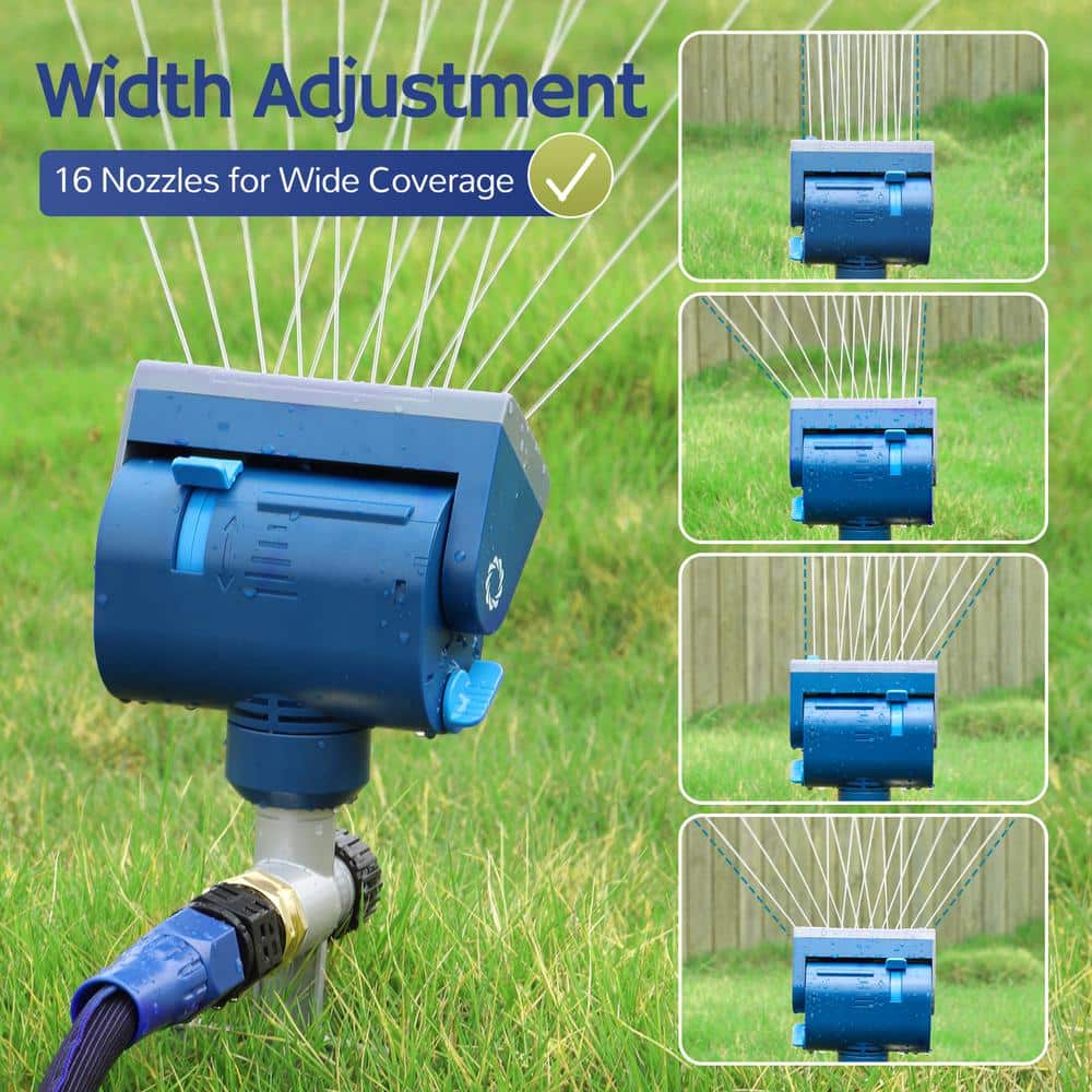 4,069 sq. ft. Oscillating Sprinkler with Metal Step Spike and Quick Connect Adapter Set, Control Watering Range, Blue - Hercitys