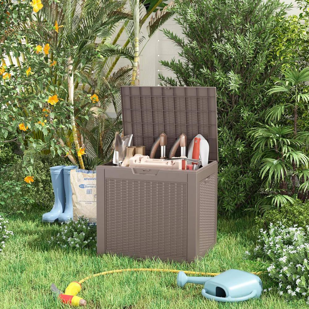 30 Gal. Light Brown Resin Deck Box Waterproof with Lockable Lid - Hercitys