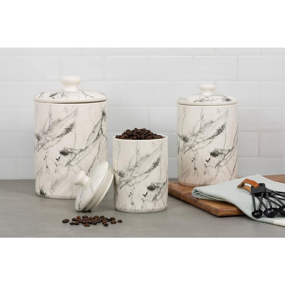 3 Piece Set Ceramic Marble Kitchen Canister - Hercitys