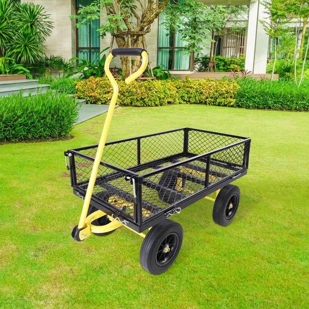 3.5 cu. ft. Metal Black Garden Cart with Solid Wheels - Hercitys