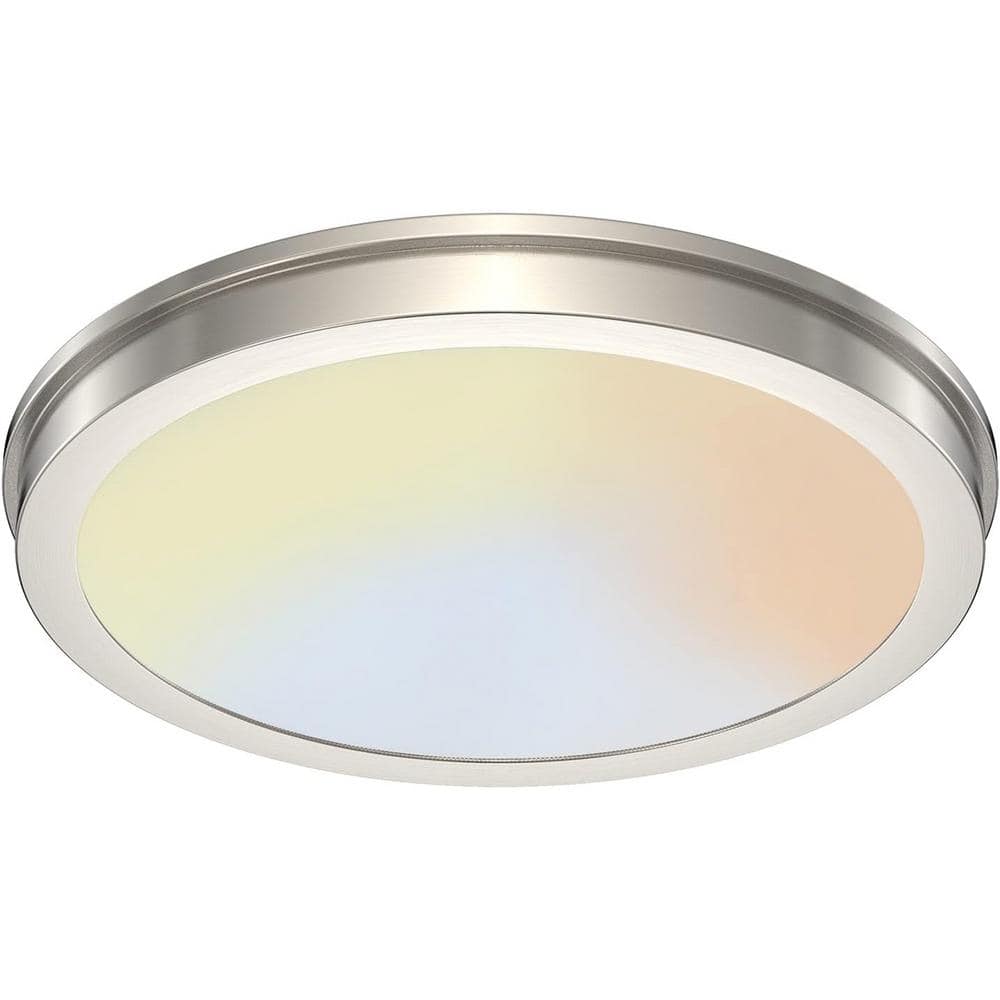 14 in. Brushed Nickel Slim Flush Mount with Frosted Glass Shade 3-Color Integrated LED Dimmable Lamp - Hercitys