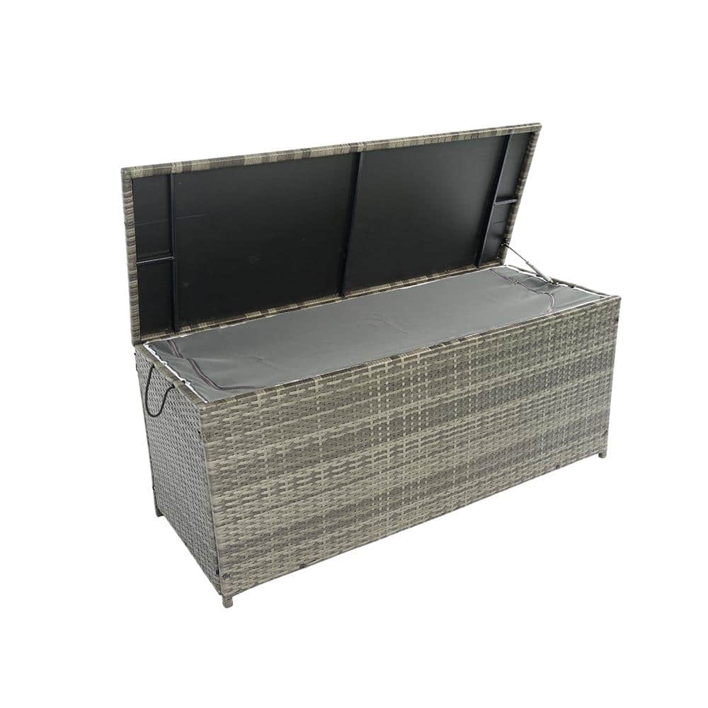 113 Gal. Gray Wicker Patio Deck Box with Lid - Hercitys