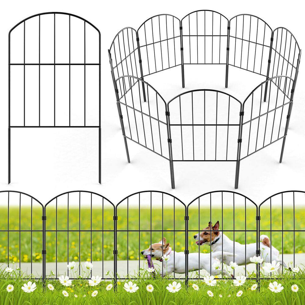 24 in. Black Metal Garden Fence, 10-Panels, 10.5 ft. Length, Easy Install - Hercitys
