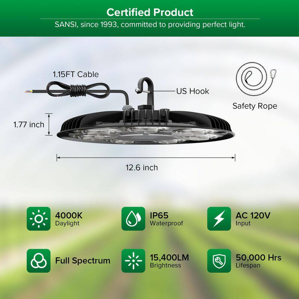 200W Black Full Spectrum 4000K Daylight LED Plant Grow Light 15,400LM High PPFD LED Plant Grow Light - Hercitys