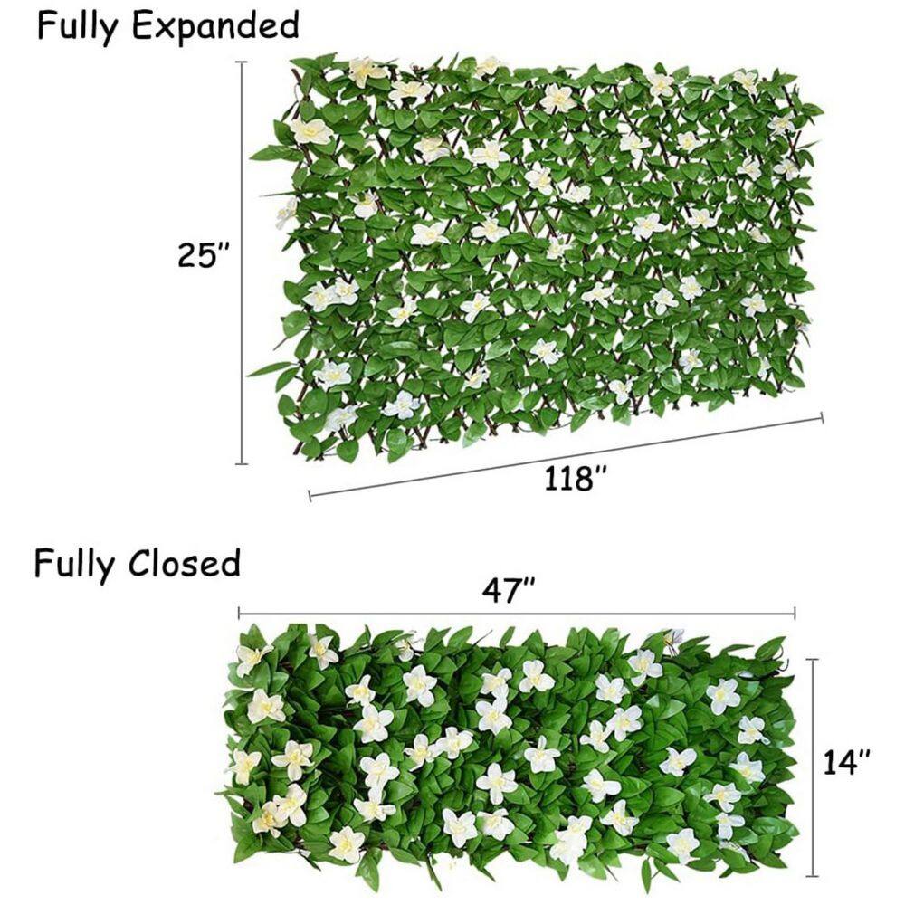 22 x 120 in. Green-Flowers Expandable Fence Privacy Screen for Balcony Patio Outdoor - Hercitys