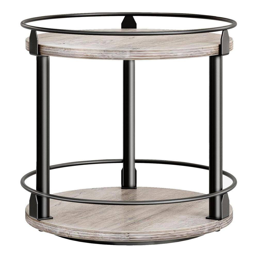 2 Tier Spice Rack Turntable Organizer for Kitchen Countertop and Cabinet, Greige + Black - Hercitys