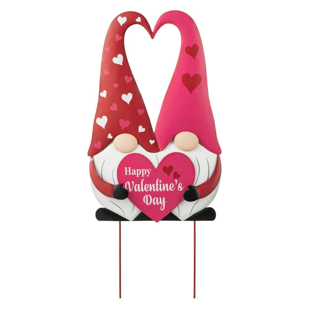 30 in. H Valentine’s Metal Gnome Couple Yard Stake(KD, 3 Function) - Hercitys