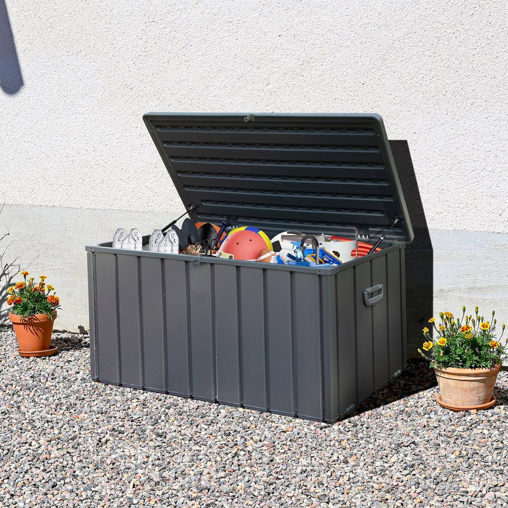 120 Gallon Outdoor Steel Storage Deck Box, Large Patio Storage Bin for Outside Cushions, Garden Tools, Lockable - Hercitys