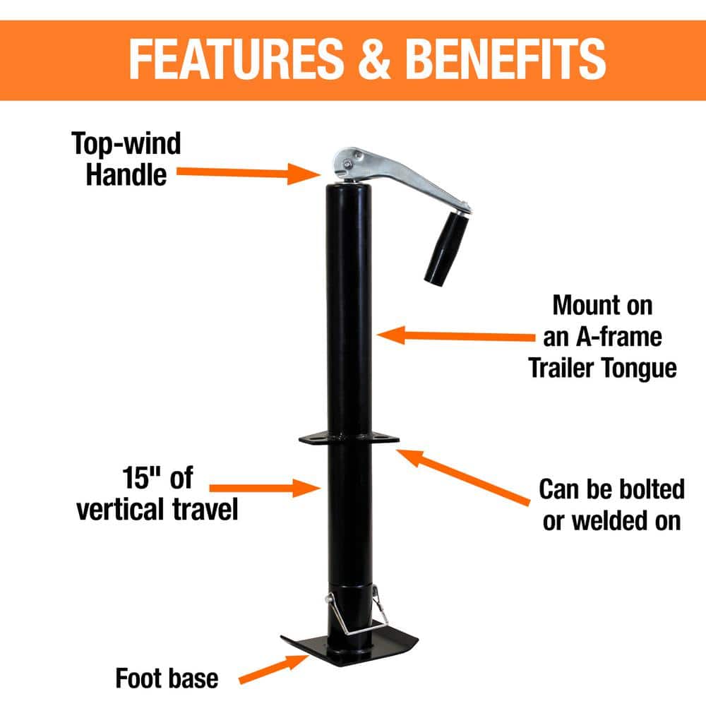 5,000 lbs. Capacity 15 in. Travel A-Frame Trailer Jack with Support Foot - Hercitys