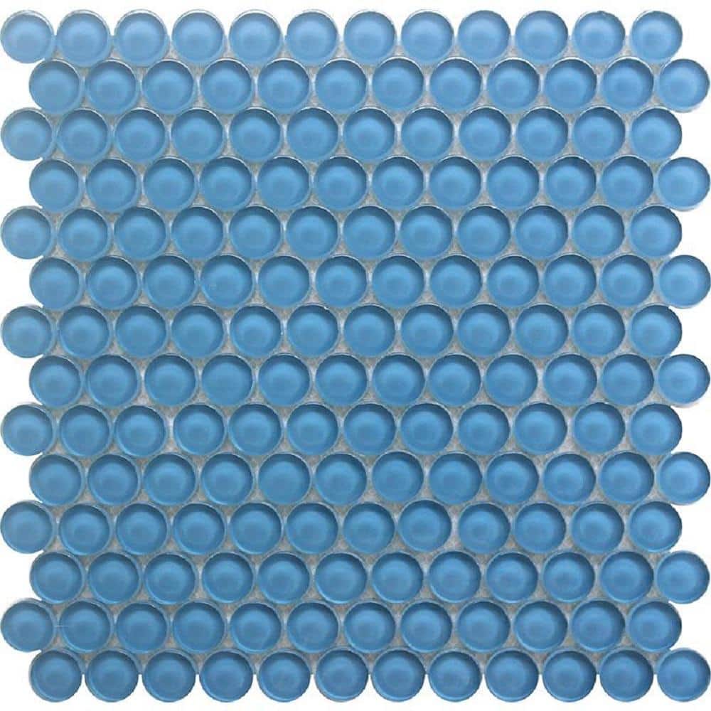 5 pack 12-in x 12-in Sky Blue Penny Round Polished Glass Mosaic Tile (5 Sq ft/case) - Hercitys
