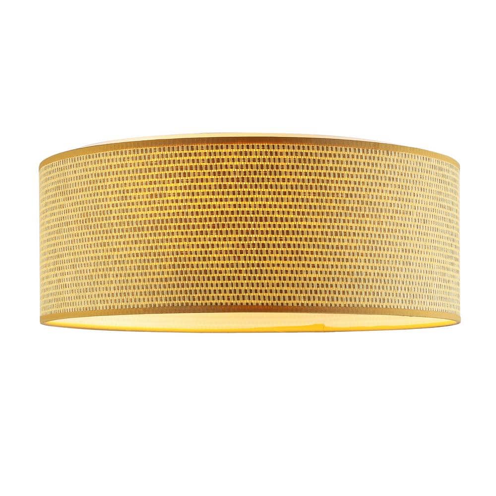 15.7 in. 3-Light Flaxen Shaded Drum Flush Mount, Flaxen Grass cloth Finish - Hercitys