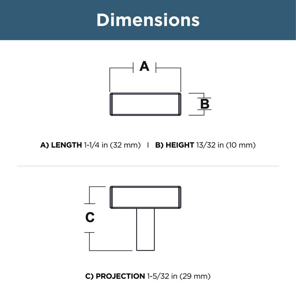 (30-Pack) Simple Square Bar 1-1/4 in. (32 mm) Modern Matte Black T-Shaped Bar Cabinet Knobs - Hercitys
