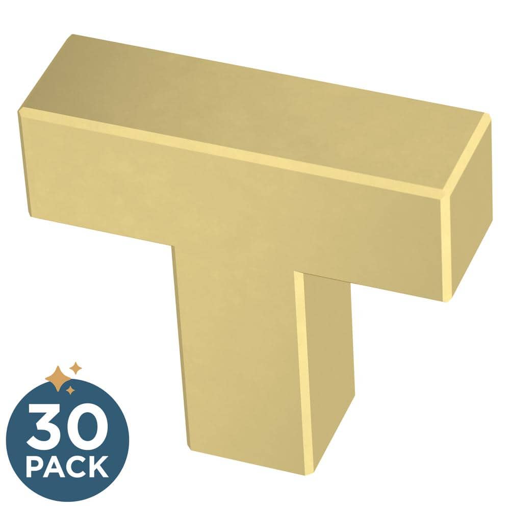 (30-Pack) Simple Modern Square 1-1/4 in. (32 mm) Modern Satin Gold T-Shaped Bar Cabinet Knobs - Hercitys