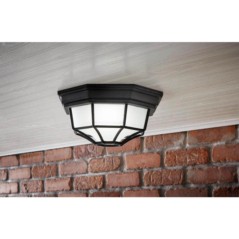 10.5 in. 1 Light Black Outdoor Weather Resistant Integrated LED Flush Mount with Frosted Glass Shade - Hercitys