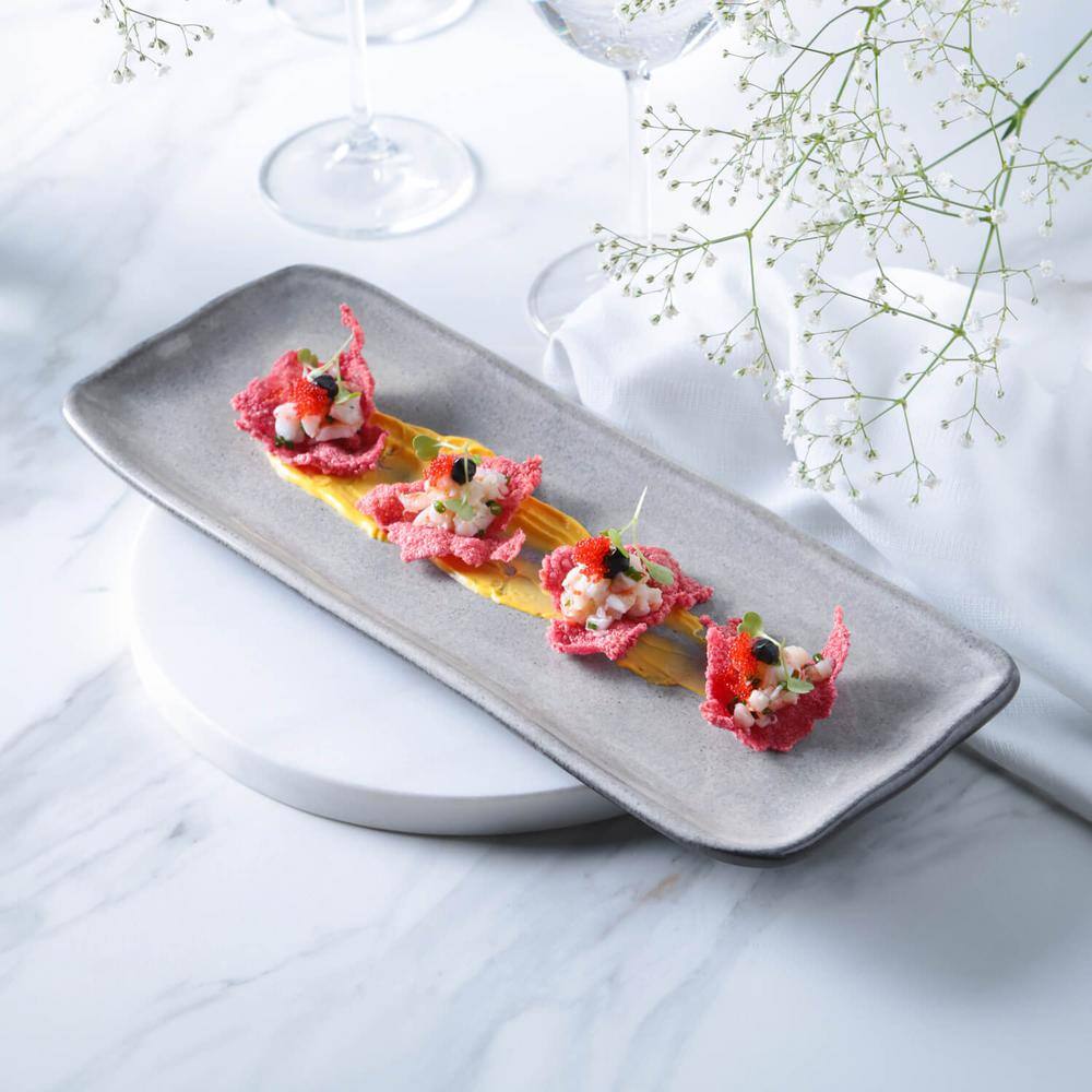 12.99 in. Dust Gray Stoneware Rectangular Platter Medium Organic (Set of 4) - Hercitys