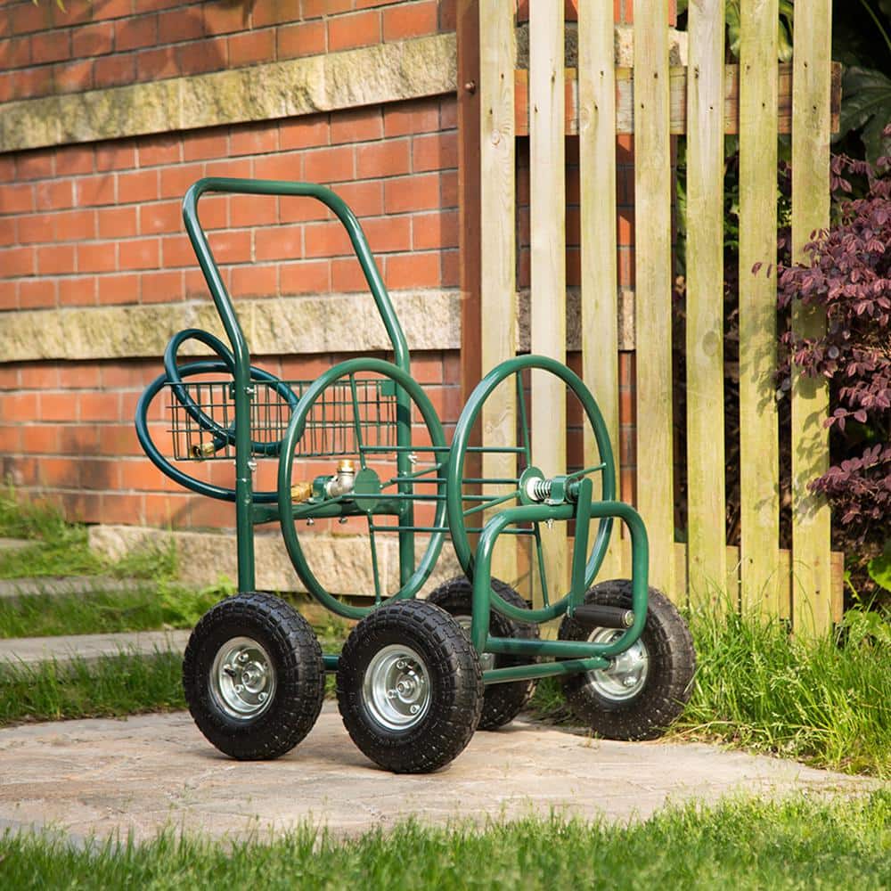 250 ft. Green Steel 4-Wheel Garden Hose Reel Cart - Hercitys