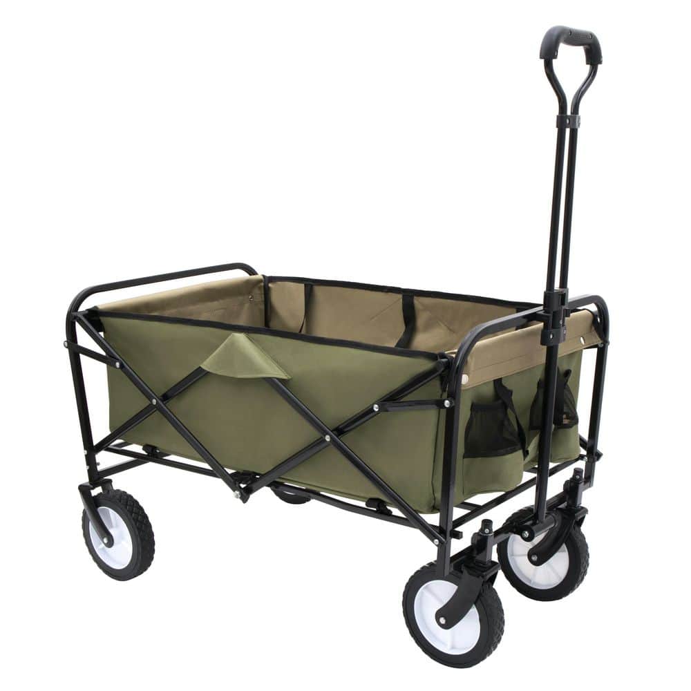 12.78 cu. ft. Green Steel Garden Cart, Collapsible Foldable Wagon Cart for Camping Shopping Sports Gardening - Hercitys