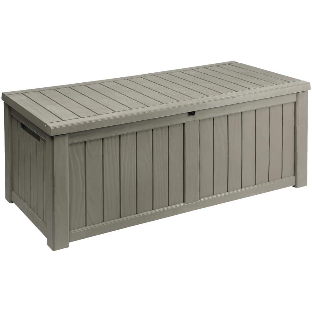 120 Gallon Outdoor Patio Deck Box, Large Weatherproof Resin Storage Box, Light Brown - Hercitys