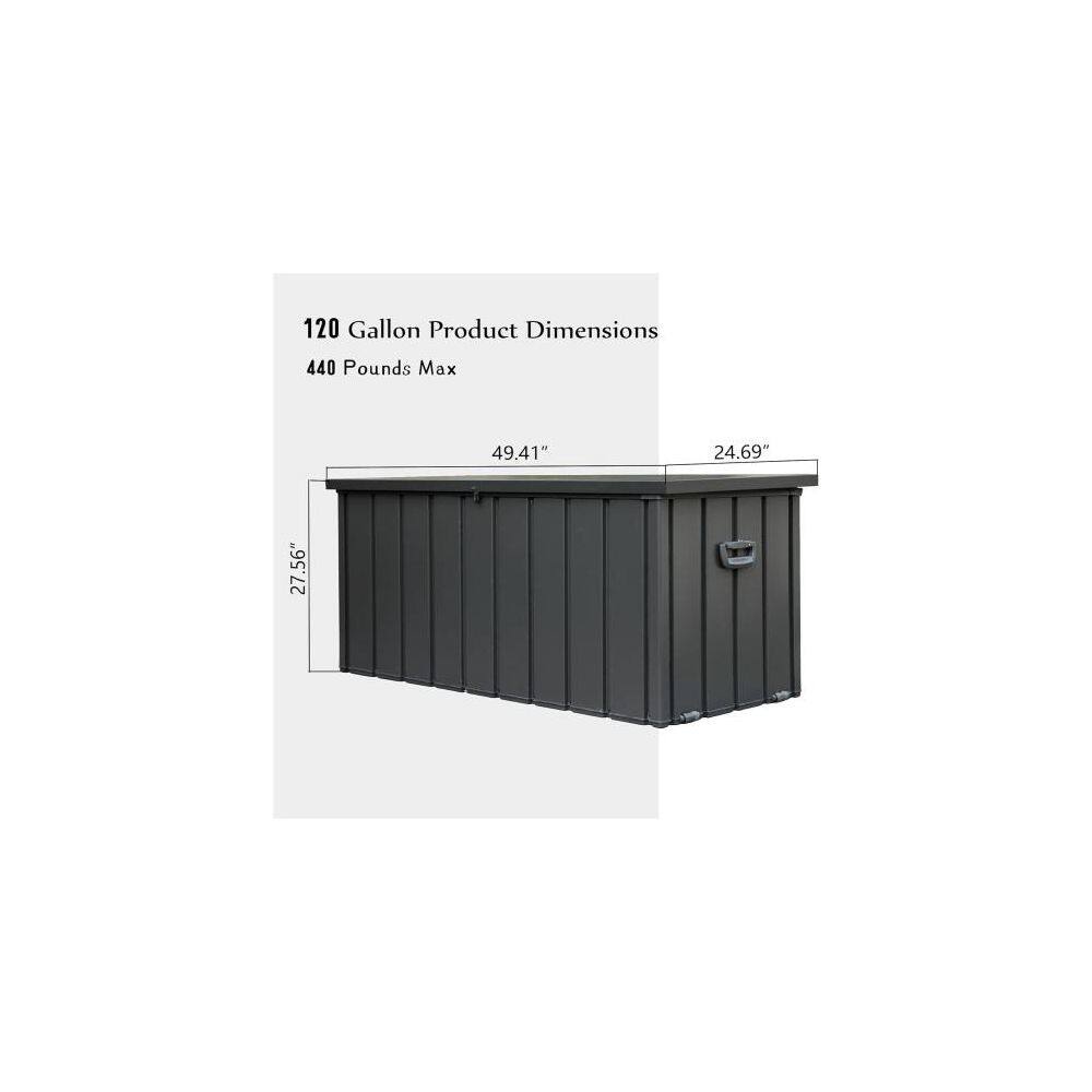 120 gal. Lockable Outdoor Deck Box, Waterproof Metal Patio Storage Bin for Package Delivery, Cushions, Tools, Dark Gray - Hercitys