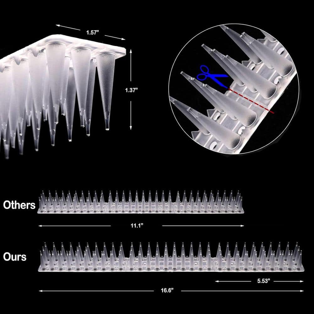 12-Pack Bird Spikes for Outdoor Use with 20 Cable Ties, Deterrent for Pigeons and Small Animals - Hercitys