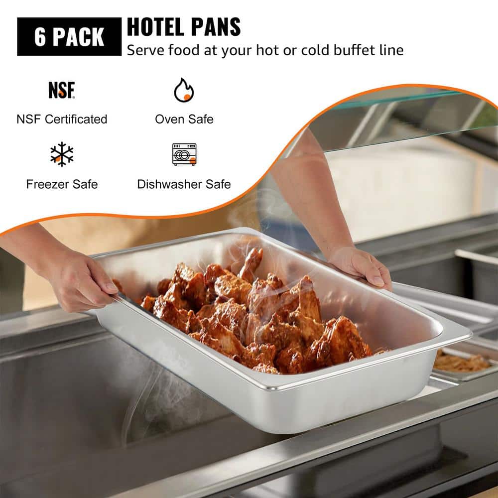 13.7 qt. Stainless Steel Hotel Pans Full Size 20.9 x 12.8 x 3.9 In. Chafing Dish Buffet Set Roasting Pan (6-Pack) - Hercitys