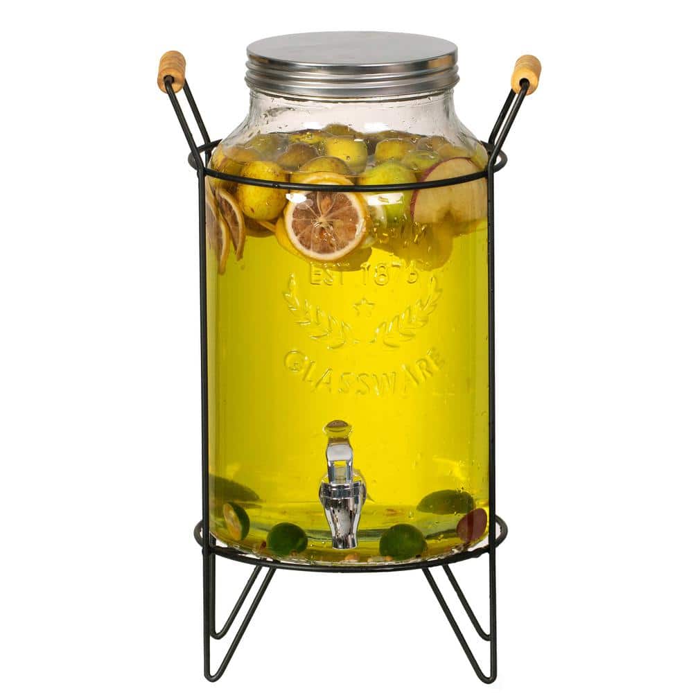 1.6-Gallon Glass Drink Dispenser with Stainless Steel Spigot – Water and Juice Container, Lemonade Stand - Hercitys