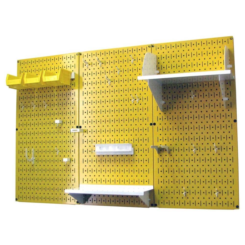 32 in. x 48 in. Metal Pegboard Standard Tool Storage Kit with Yellow Pegboard and White Peg Accessories - Hercitys