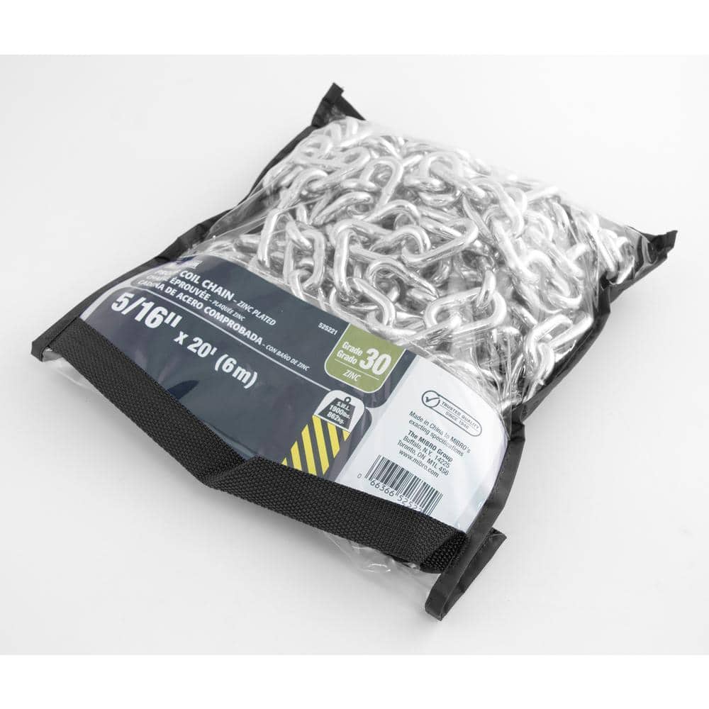 5/16 in. x 20 ft. Grade 30 Proof Coil Chain Zinc Plated Heavy-Duty Carry Bag - Hercitys