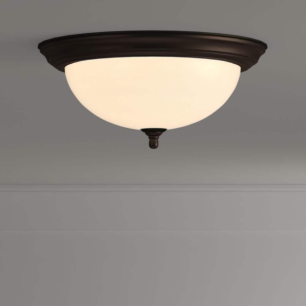 15.25 in. 3-Light Antique Bronze Flush Mount with Alabaster Glass - Hercitys