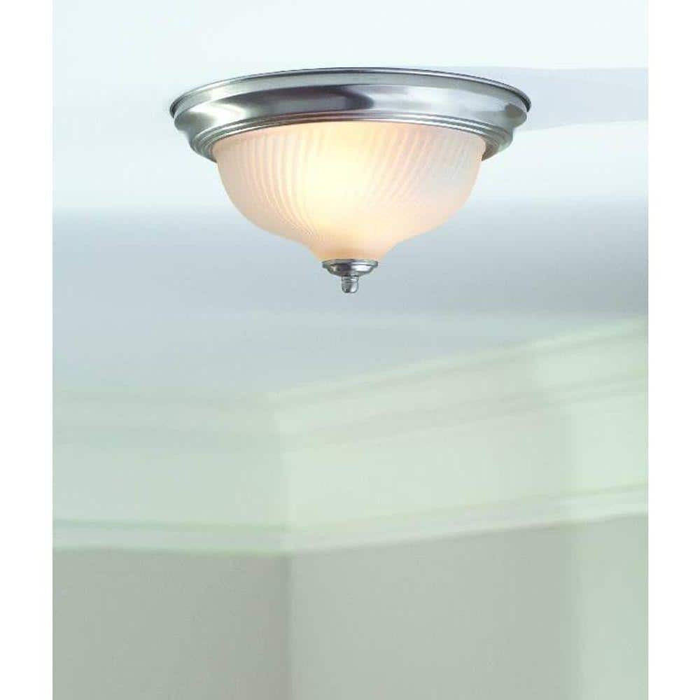 11 in. 2-Light Brushed Nickel Flush Mount with Frosted Swirl Glass Shade - Hercitys