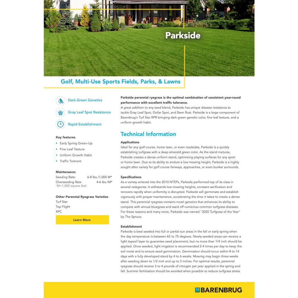 50 lb. Parkside Perennial Ryegrass Seed - Hercitys