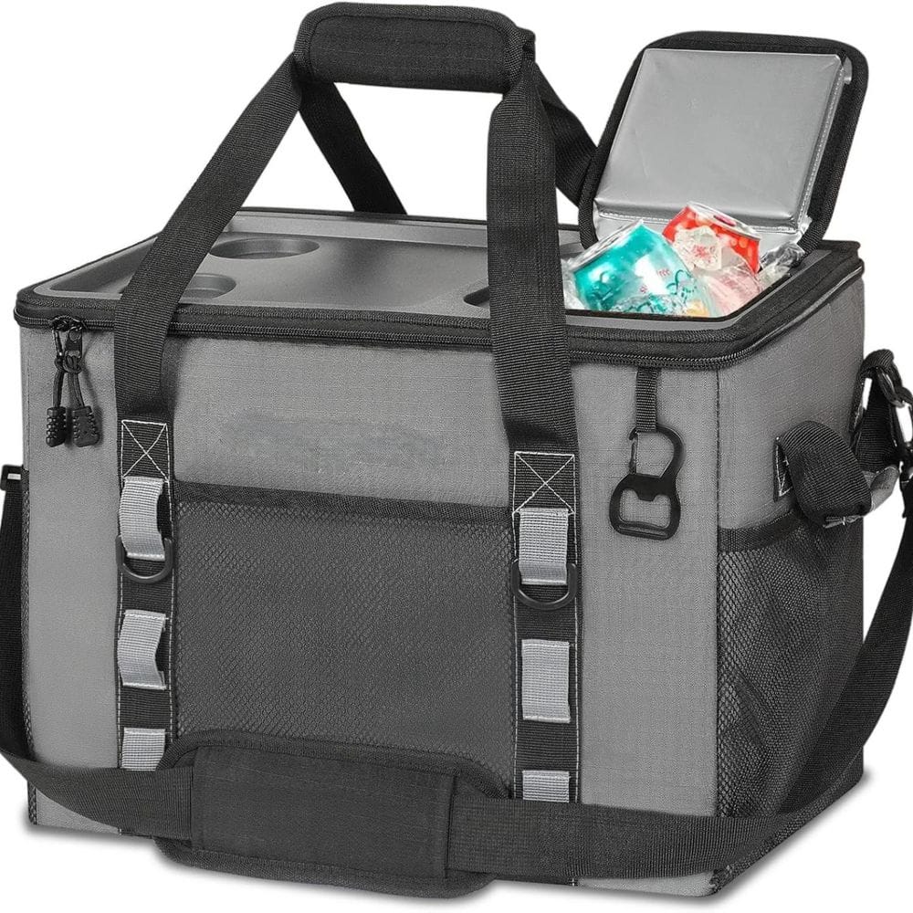 42 qt. Soft and Hard Shell Cooler Bag with Cup Holders, 40L/70 Cans, Insulated Leakproof, Collapsible for Travel Camping - Hercitys