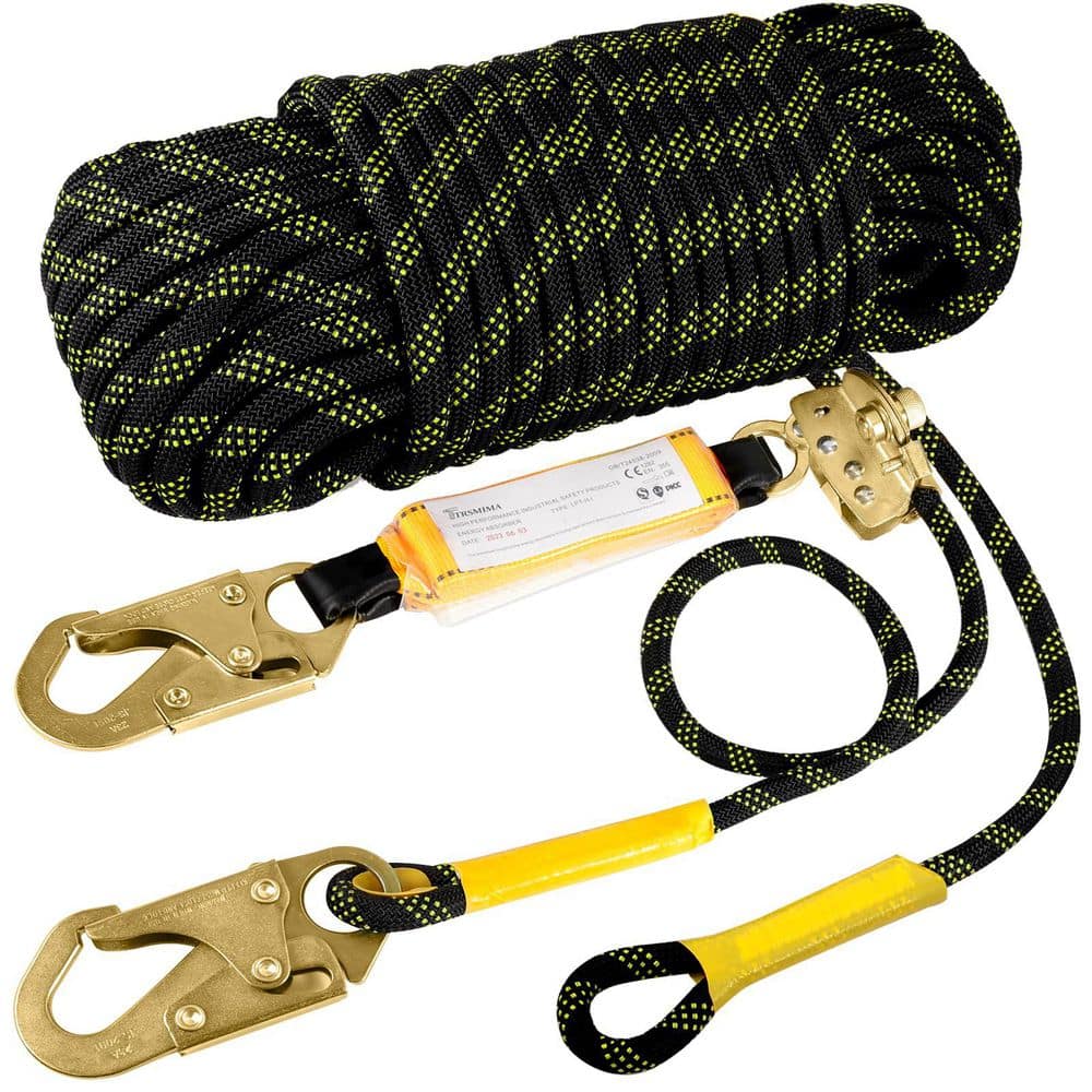 25 ft. Vertical Roofing Rope Harness Safety Lanyard, with Grab Snap Hooks Shock Absorber for Fall Protection (1-Pack) - Hercitys