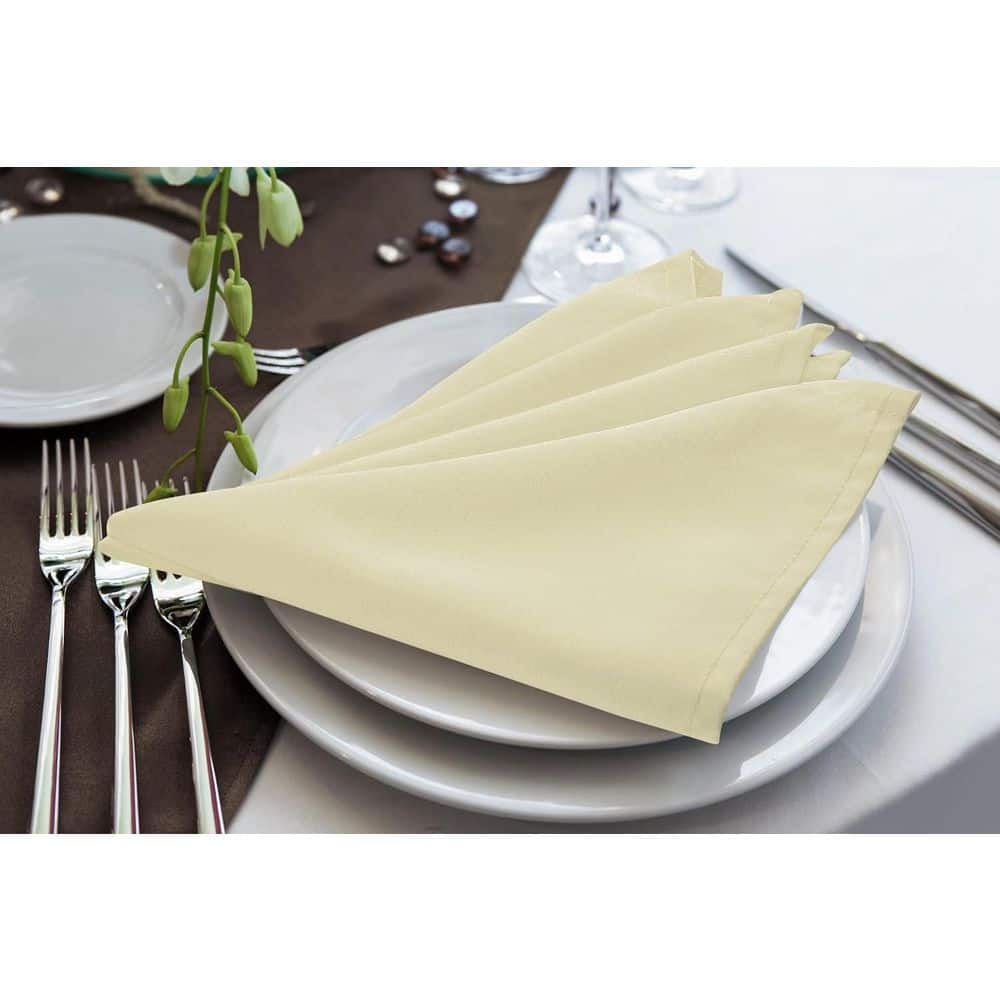 24 Pack Cloth Napkins 17 in. W x 17 in. H, 100% Polyester Hemmed Edges, Washable and Reusable Ideal for Parties in Ivory - Hercitys