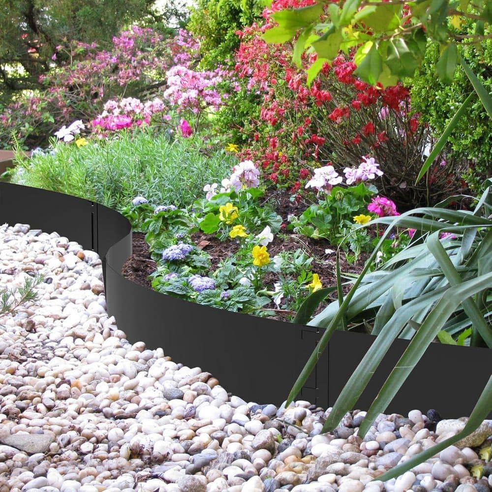 40 in. x 8 in. Steel Landscape Edging 6-Pack with Clips, Black - Hercitys