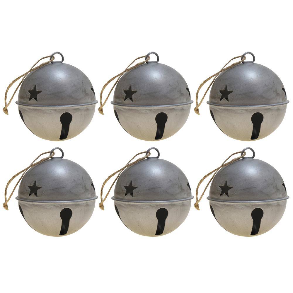 3.35 in. Silver Metal Jingle Bell Christmas Ornament (6-Pack) - Hercitys