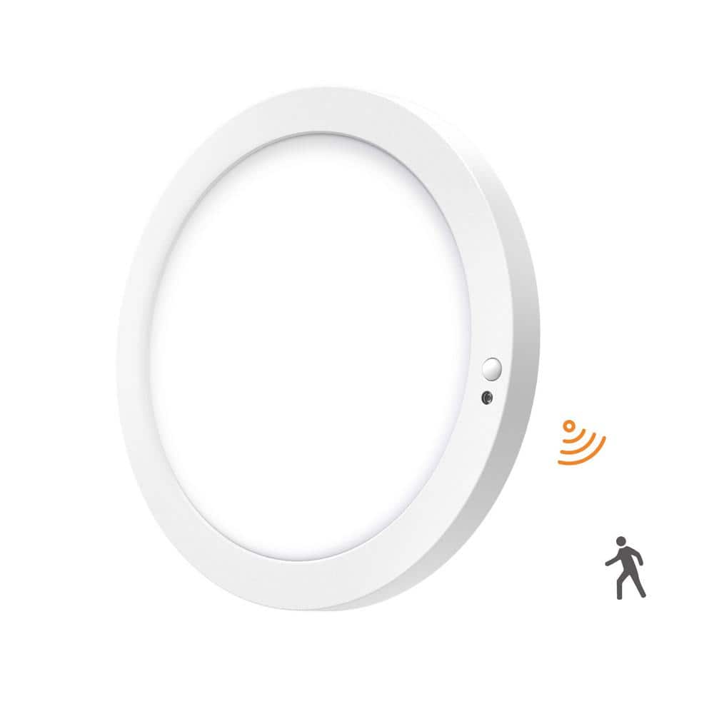 12 in. White New Ultra-Low Profile Integrated LED Flush Mount Ceiling Light With Motion Sensor 2700K-5000K Selectable - Hercitys