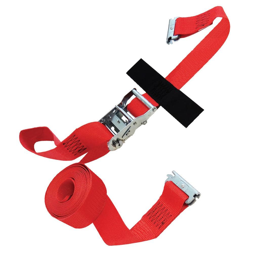 20 ft. x 2 in. Logistic Ratchet E-Strap with Hook and Loop Storage Fastener in Red - Hercitys