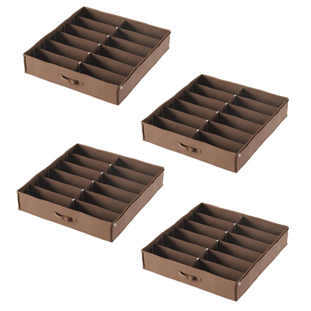27 in. x 24 in. 12-Pair Clear Plastic Zippered Cover Underbed Shoe Storage Organizer Set of 4 - Hercitys