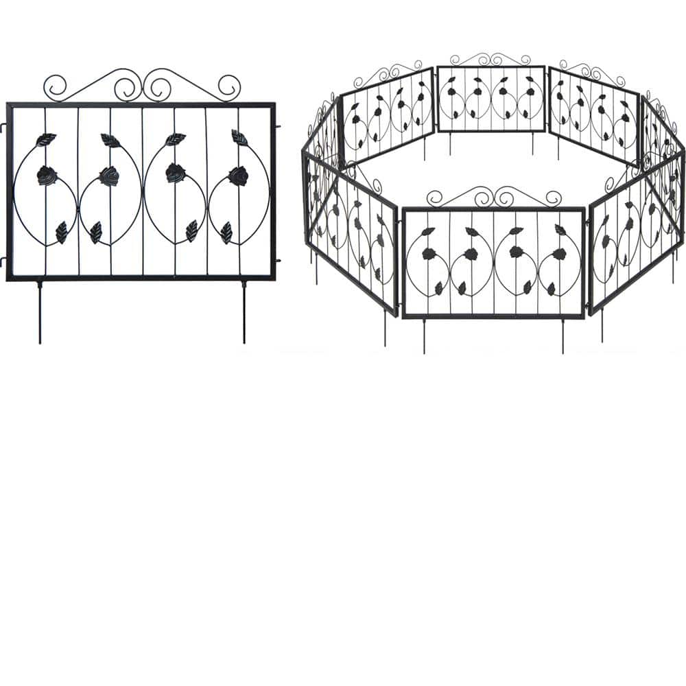18 in. Metal Garden Fence with 8 Panels Outdoor Animal Barrier Landscape Border - Hercitys