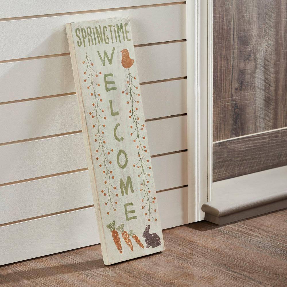 20 in. H Light Tan Orange Green Wooden Easter Springtime Welcome Sign - Hercitys
