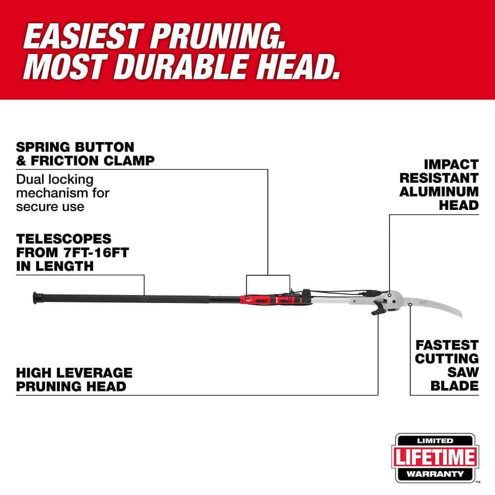 1-1/4 in. Cut Capacity, Fiberglass/Telescoping Pole 16 ft. Tree Pruner with 13 in. High Carbon Steel Blade - Hercitys