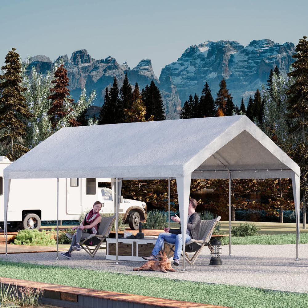 12 ft. W x 20 ft. D Heavy Duty Carport, Rainproof and UV Protected Shelter Cover, Outdoor Portable Garage for Car, White - Hercitys